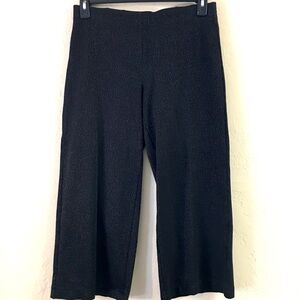 Loft Cropped Gaucho Pants Medium Black Metallic Gold Wide Leg Pull on Style